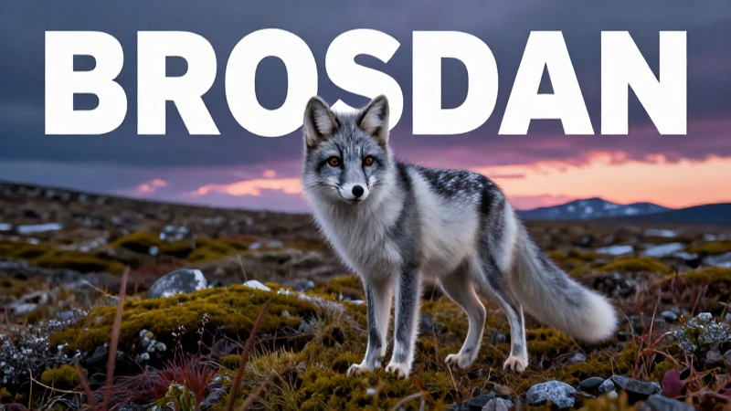 Zorro ártico majestuoso en la tundra al anochecer