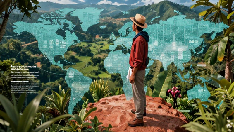 Educador mexicano explorando recursos naturales y datos digitales