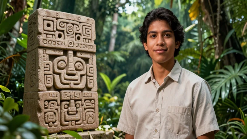 Tz'utujil: Cultura, Historia y Lengua de los Mayas 3 Joven estudioso maya y glifo mesoamericano en la selva