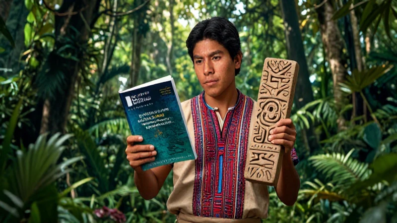 Tz'utujil: Cultura, Historia y Lengua de los Mayas 7 Joven maya en vestimenta tradicional sostiene libro moderno