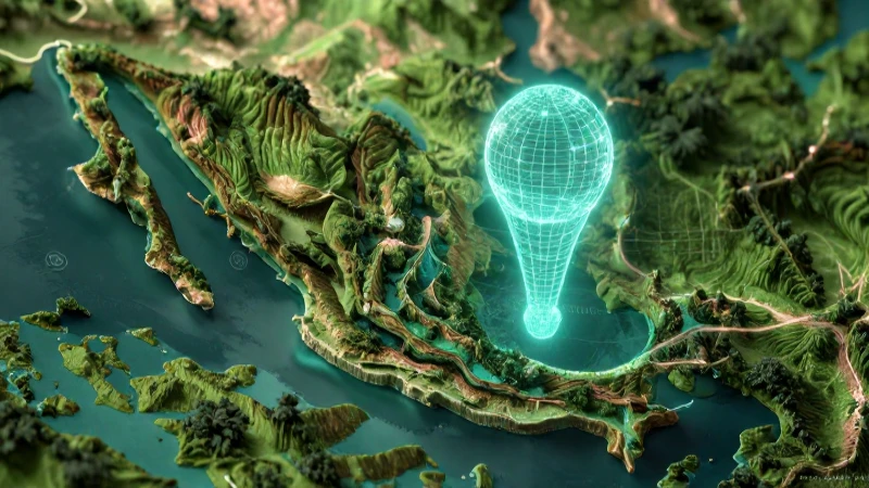 Punto holográfico sobre mapa de México vibrante