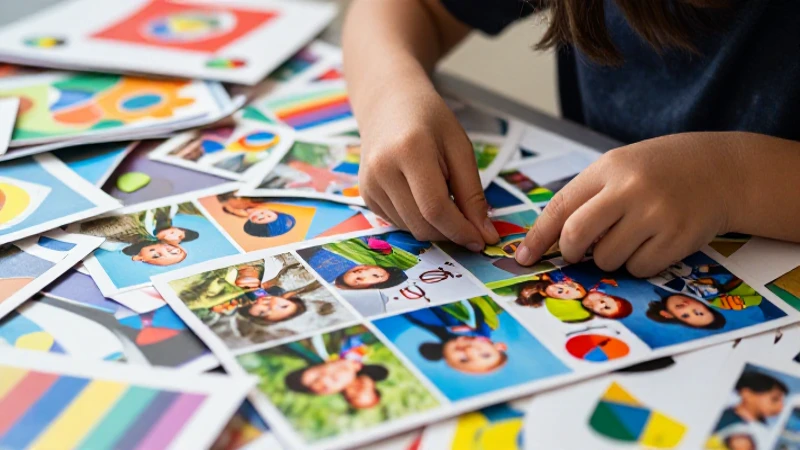 Niño organiza collage familiar con mucha concentración