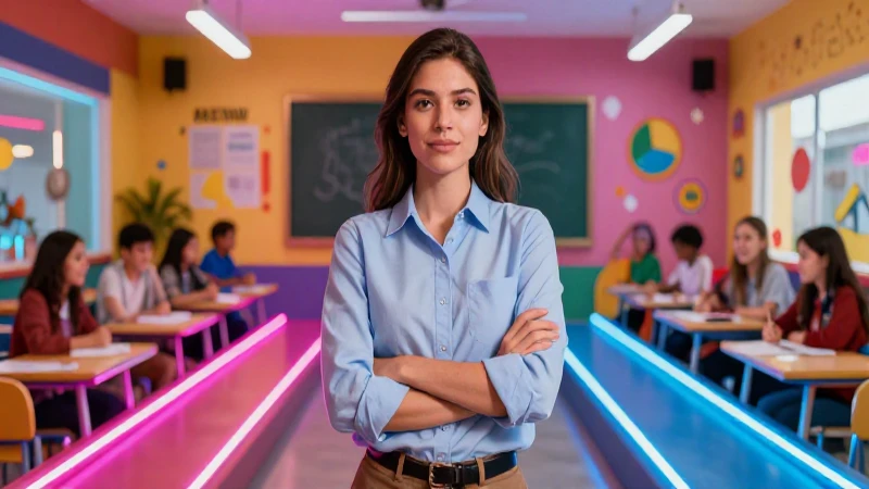 Retrato hiperrealista de dilema educativo vibrante