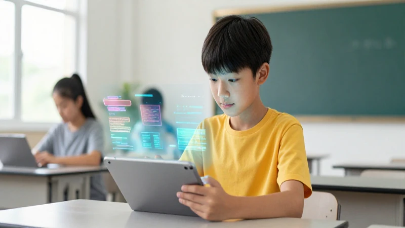 Estudiante con datos digitales futuristas