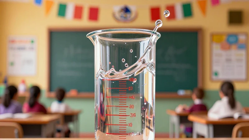 Cilindro de agua brillante en clase con efecto cinematográfico