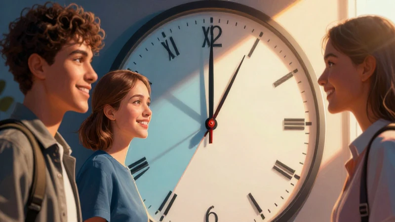 Ilustración vibrante de estudiante y tiempo