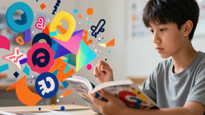 Estudiante brillante explora conceptos abstractos y coloridos