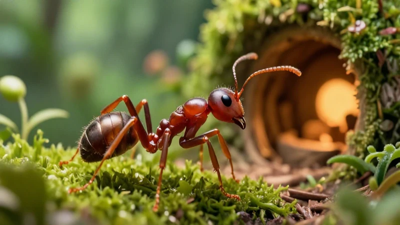 Una hormiguita buscando su casita: Aventura y hogar 10 Hormiga heroica en vibrante jardín detallado