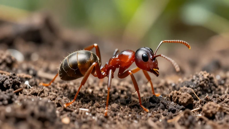 Una hormiguita buscando su casita: Aventura y hogar 4 Macro detallada de hormiga en terreno vibrante