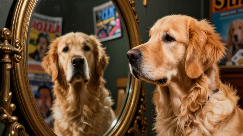 Golden retriever majestuoso en espejo antiguo