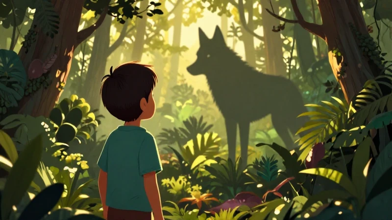 Niño desafiando al lobo en el bosque mexicano