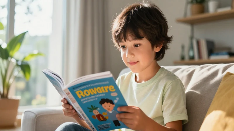 Niño leyendo con optimismo en un hogar iluminado