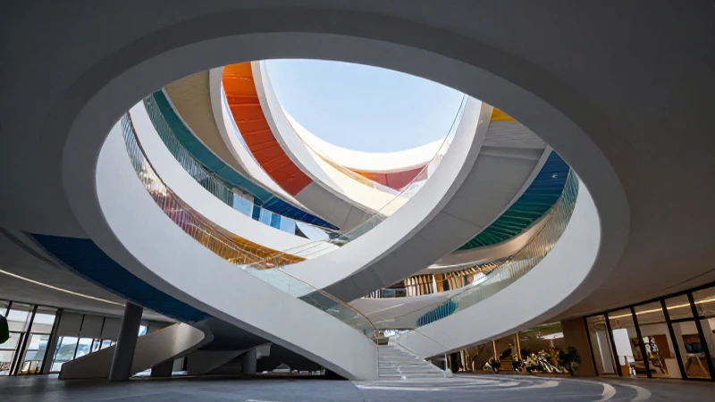 Arquitectura abstracta dinámica con iluminación cinematográfica moderna