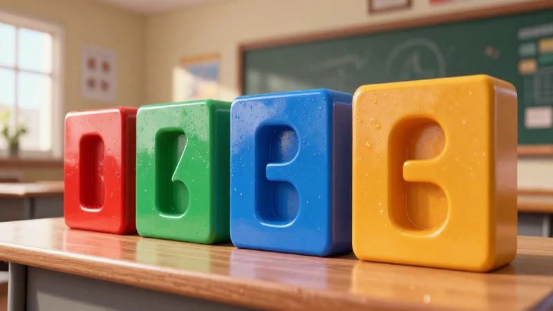 Bloques coloridos enseñando valor en un aula moderna
