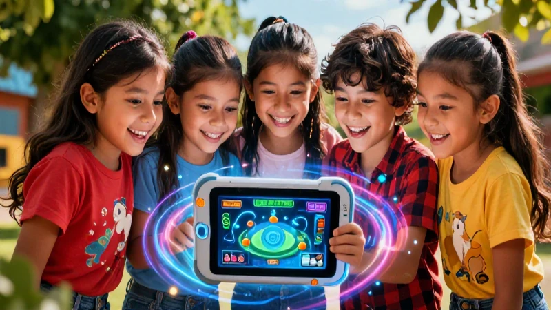 Qué es UPPA, la Aplicación Educativa Inclusiva para Todos 4 Niños mexicanos felices interactúan con tablet educativa futurista