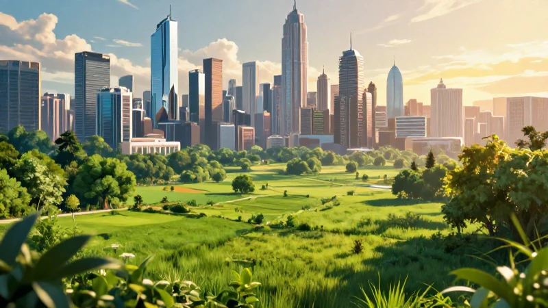Ciudades futuristas y naturaleza verde en contraste vibrante