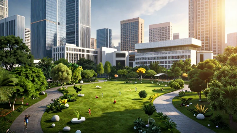 Paisaje urbano verde vibrante y moderno