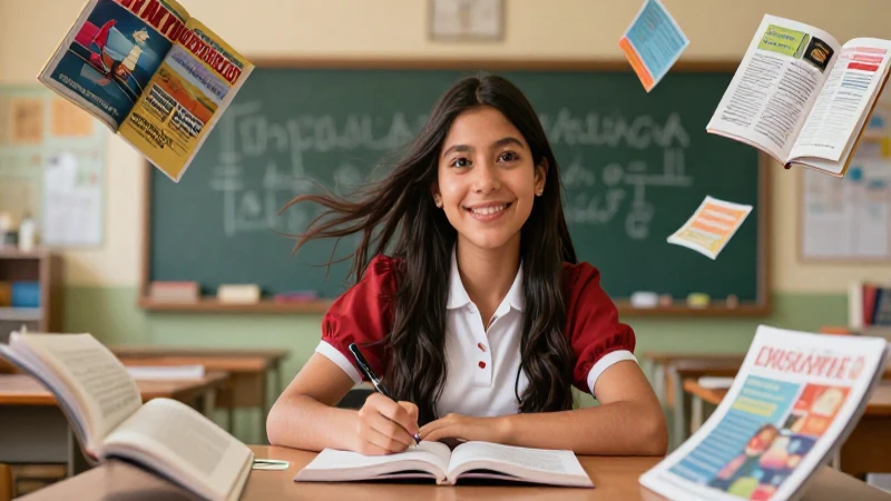 Ilustración dinámica de estudiante mexicano vibrante