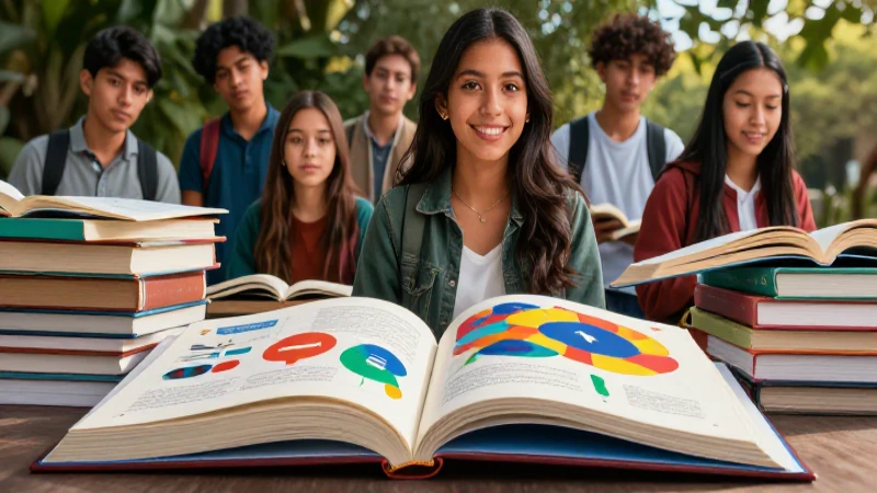 Estudiante mexicana, estética digital vibrante