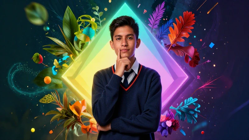 Valor humano: qué son, cuáles son y tipos de valores 7 Estudiante mexicano vibrante en diseño geométrico y colorido