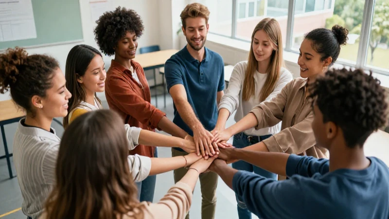 Jóvenes diversos unidos en el aula