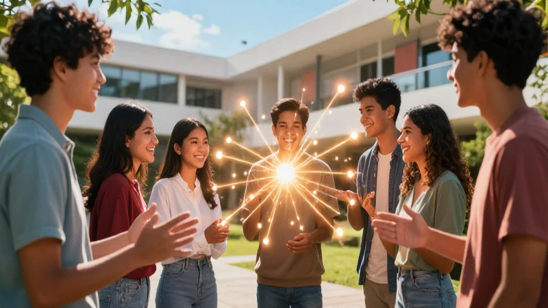Estudiantes mexicanos colaboran en una institución educativa moderna
