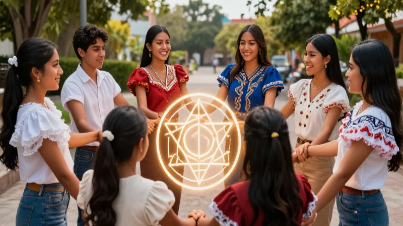 Estudiantes mexicanos vibrantes simbolizan armonía y cultura