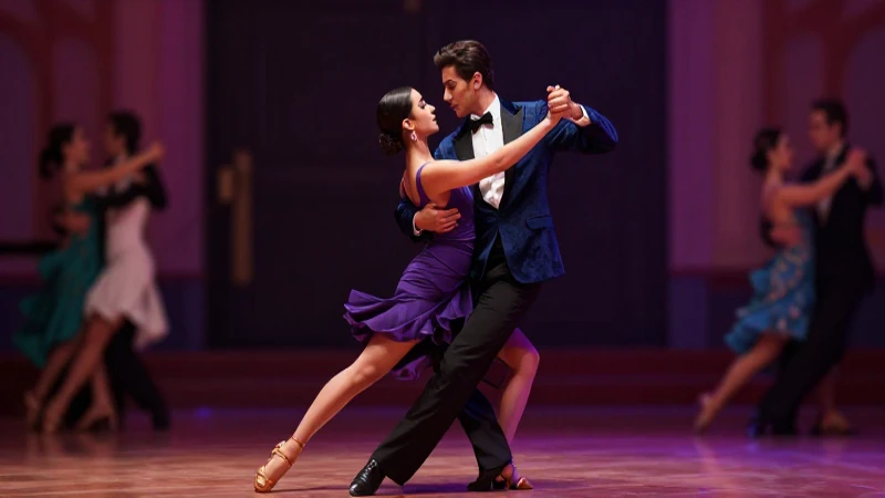 Pareja elegante bailando waltz sofisticado