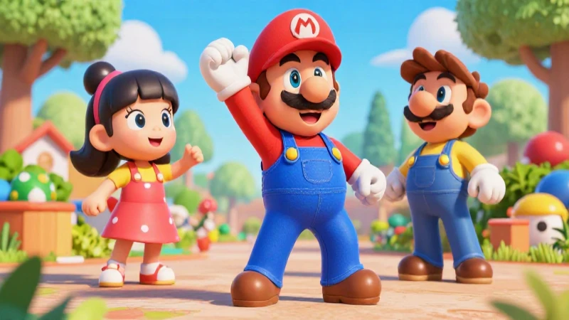 Niño alegre juega con Mario y Ela