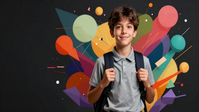 Estudiante inspirada con arte abstracto vibrante