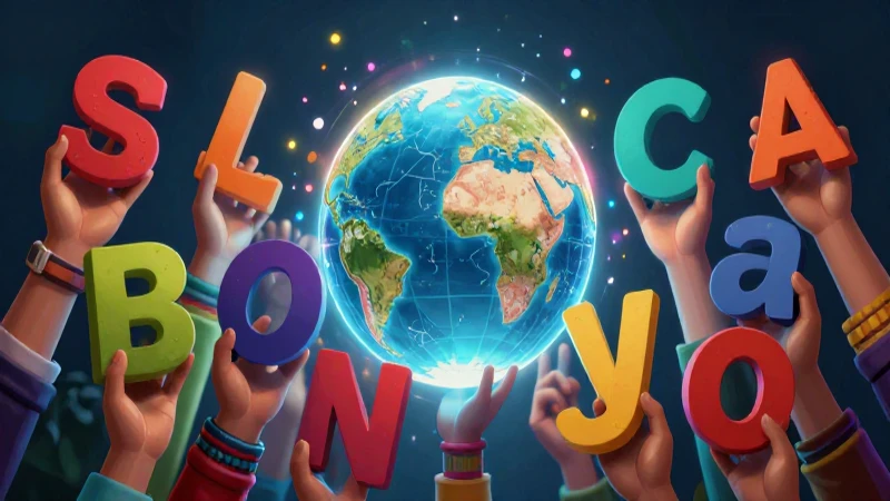 Variedad de lenguaje: Explorando la diversidad lingüística 5 Manos sostienen símbolos de idiomas global y un globo