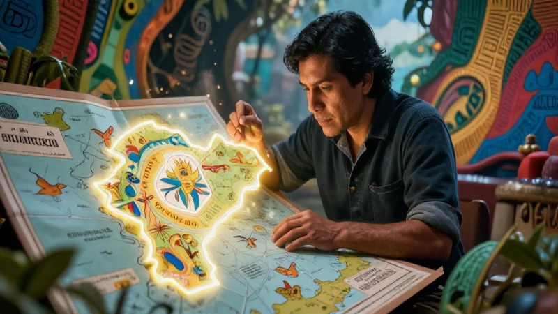 Estudiante ecuatoriano estudia mapa vibrante
