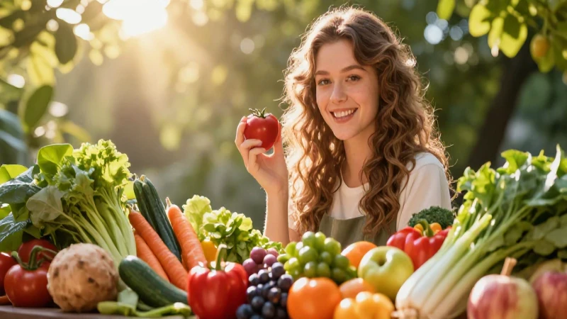 Joven vegano en luz con colores vibrantes