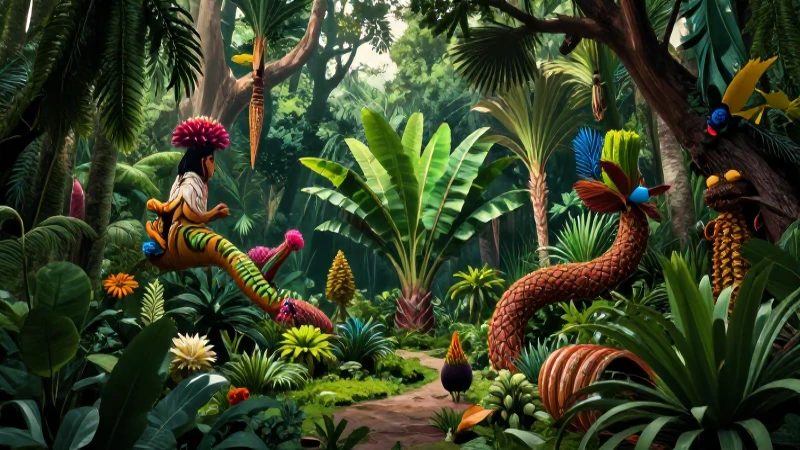 Ilustración hiperrealista de flora mexicana tropical vibrante