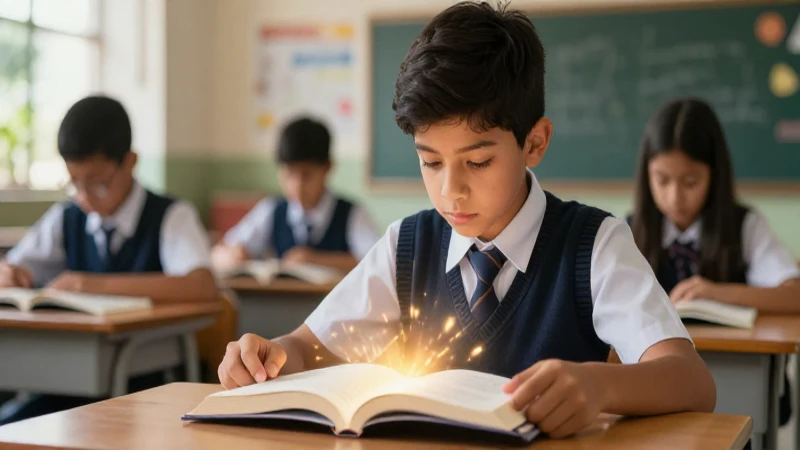 Estudiante mexicano enfocado en un libro vibrante