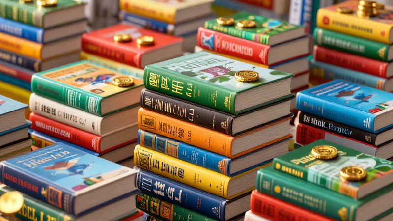 Libros usados con monedas doradas en revista