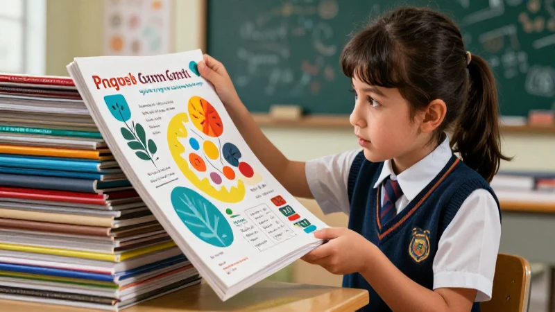 Estudiante en ilustración vibrante con recursos gramaticales