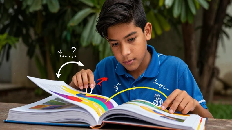 Verbo Oraciones: 100 Ejemplos para Usar Verbos Correctamente 12 Estudiante mexicano aprendiendo con un libro vibrante y dinámico