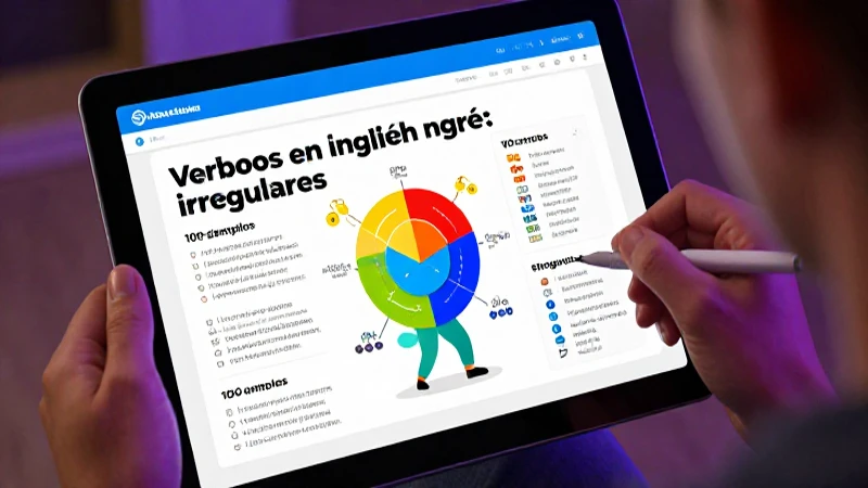 Diseño educativo vibrante para practicar verbos irregulares