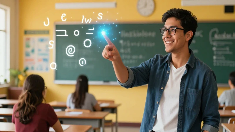 Educador mexicano sonriente enseña verbos abstractos