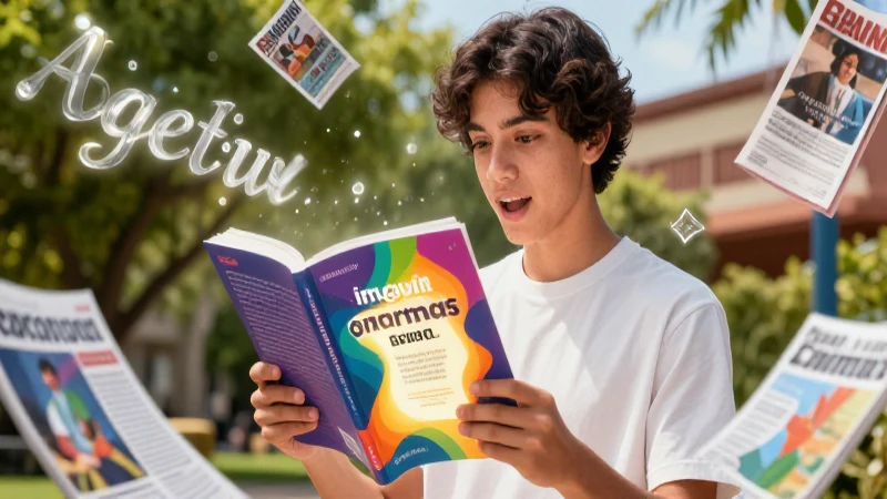 Estudiante aprende gramática inglesa con luz y energía