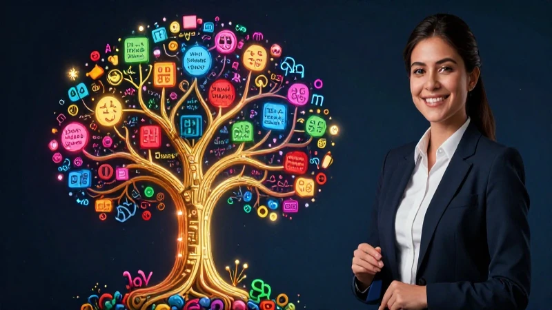 Verbos: Qué son, tipos, conjugación, modos y tiempos 3 Maestra educativa con árbol de gramática vibrante