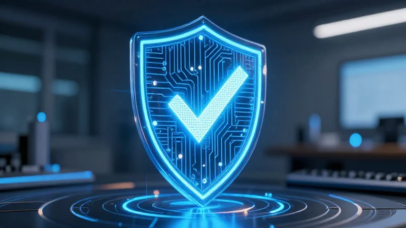 Escudo digital futurista con verificación azul luminosa