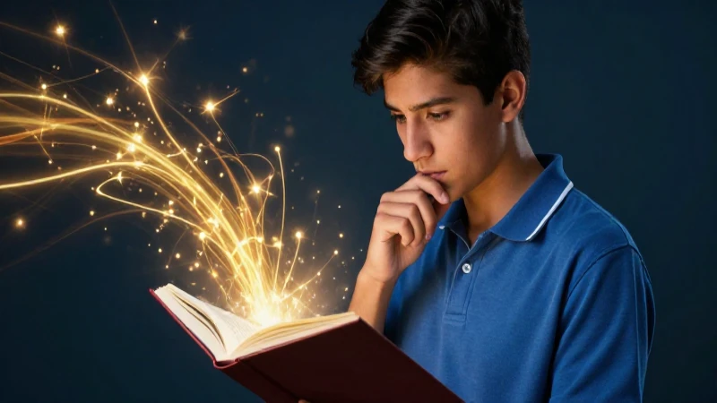 Estudiante reflexiona sobre conocimiento luminoso en un libro