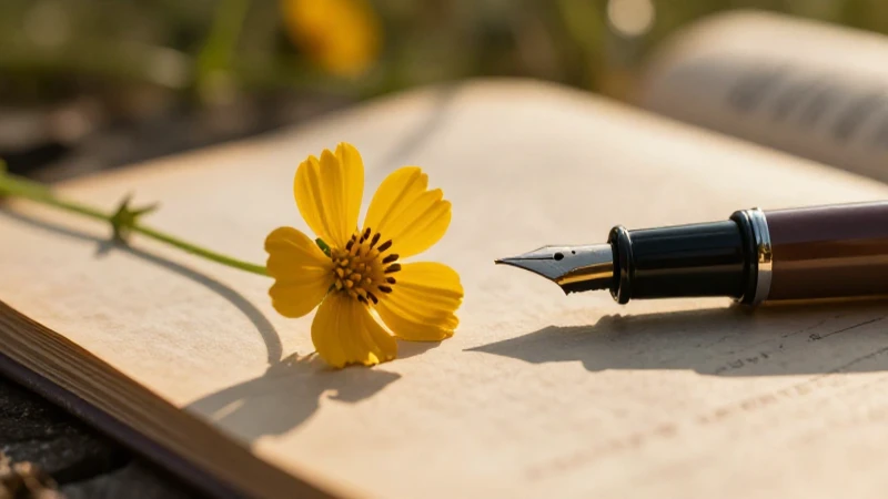 Versos cortos: 20 ejemplos inspiradores para tu poesía 6 Flor vibrante y pluma vintage sobre pergamino