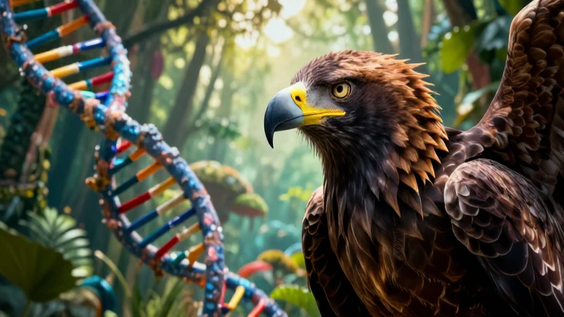 Águila majestuosa con ADN en ecosistema vibrante