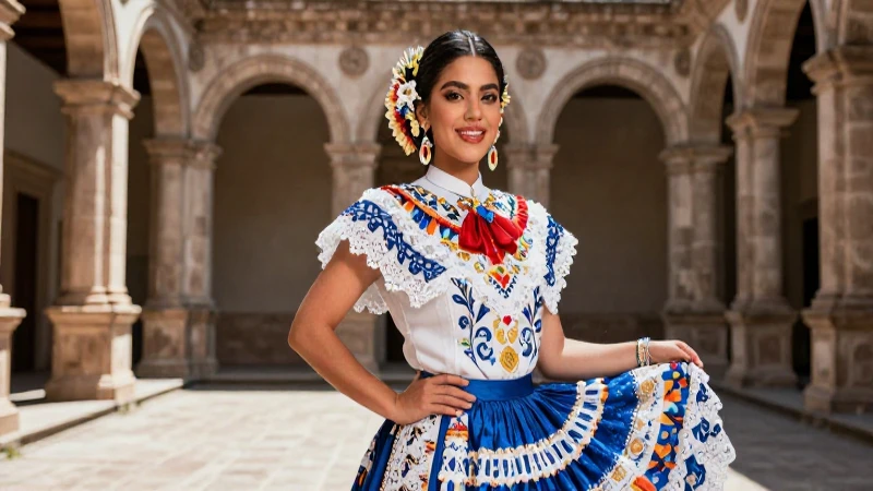 Bella mujer en traje colonial mexicano barroco