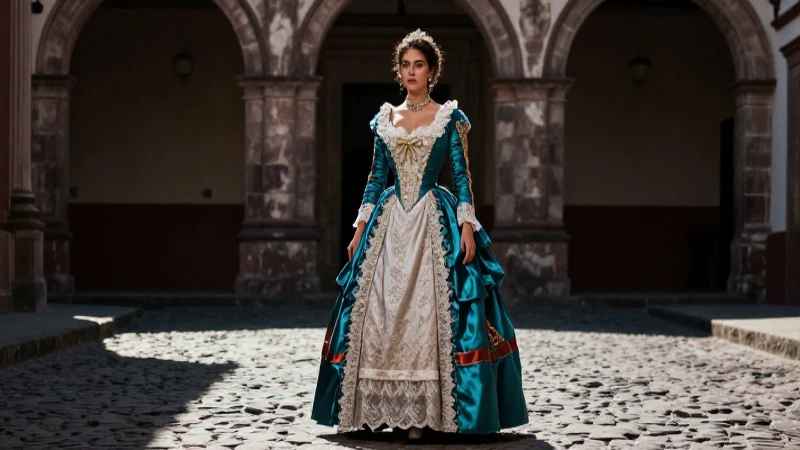 Moda colonial sofisticada en un elegante traje de seda