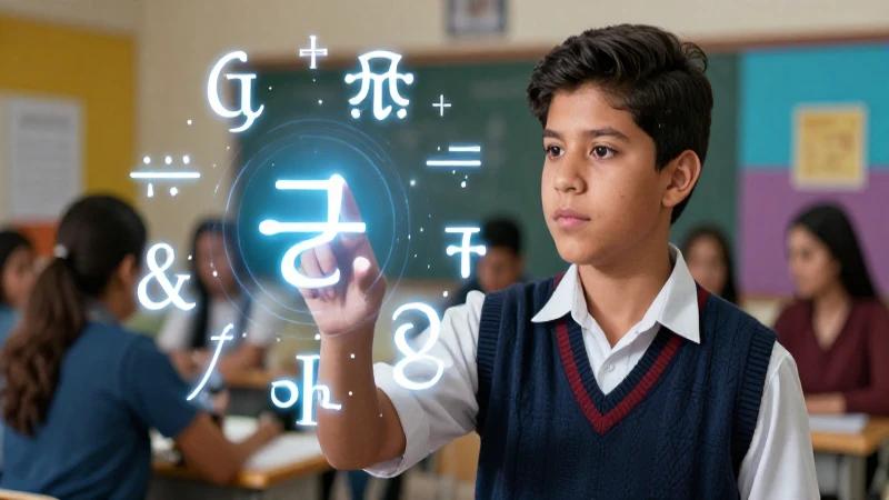 Estudiante latino estudia símbolos gramaticales