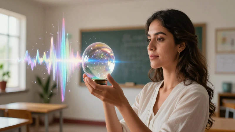 Mujer visualiza vibraciones sonoras en un entorno educativo